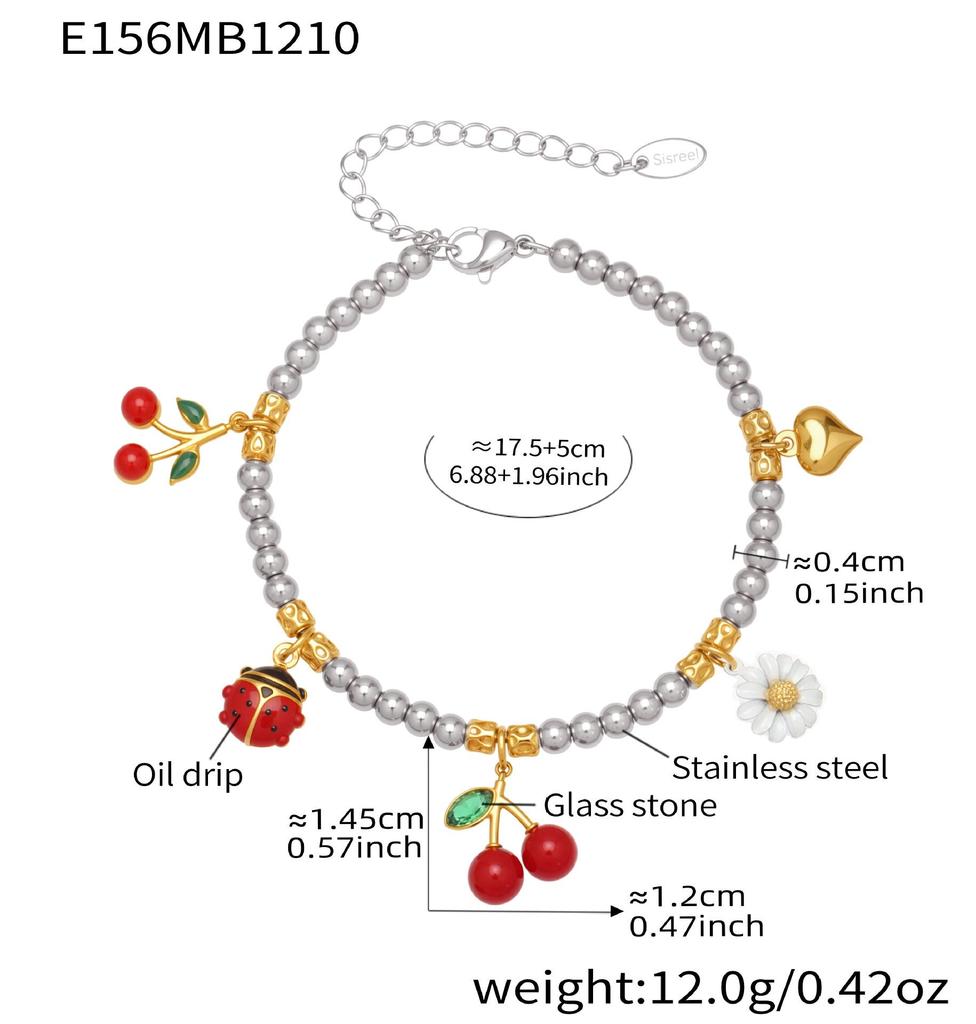 Two-Tone 18K Gold-Filled Stainless Steel Cherry Daisy Pendant Bracelet