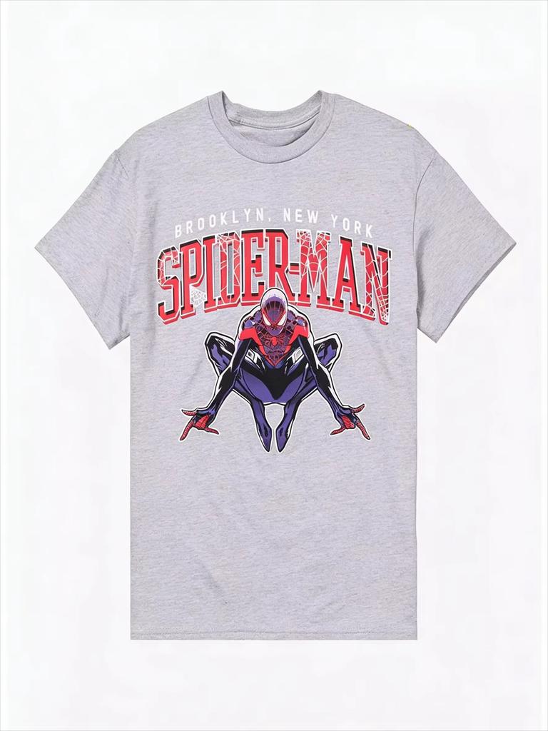 Marvel 2026 Stylish Marvel SpiderMan Miles Brooklyn Comic Graphic Short Sleeve Plus Size Casual TShirts for Men