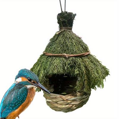 1 buc Cuib de pasăre țesut manual din iarbă naturală, Casă pentru colibri, Căsuță suspendată pentru păsări pentru decor de grădină exterior