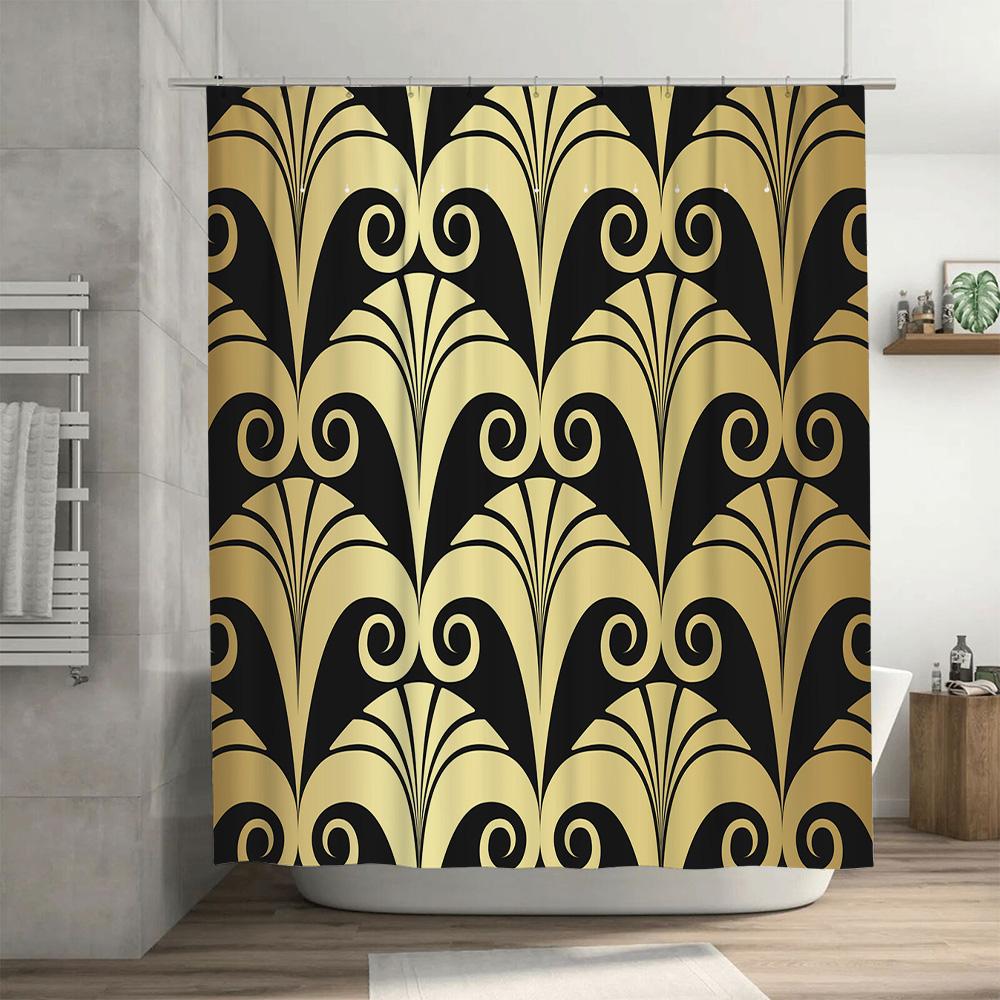Art Deco Black and Gold Shower Curtain Modern Luxury Bathroom Decor Waterproof Fabric Perfect Gift for Her
