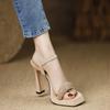 Women's Block Heel Sandals Summer New Square Toe Open Toe Crystal Platform Slip Strap Wear Resistant High Heels