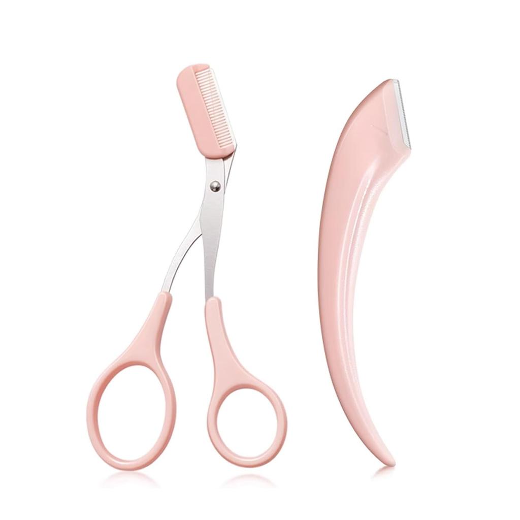 Precision Eyebrow Trimmer Set Stainless Steel Scissors Comb Curved Razor Facial Hair Remover Grooming Kit Unisex Beauty Tools