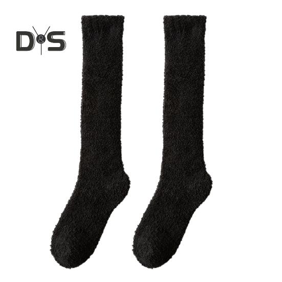 

1 пара женских зимних носков Tihick Coral Fleece, нескользящие, однотонные, теплые, утолщенные, плюшевые, теплые носки для теленка на различные случаи жизни чёрный