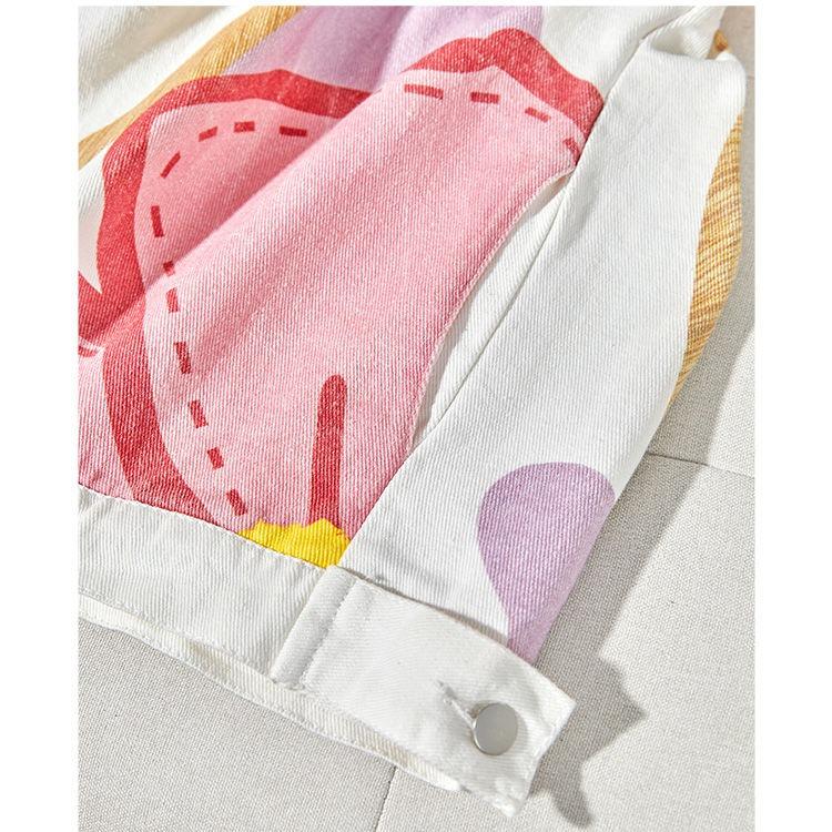 Vintage květinová džínová bunda volného střihu v neformálním hongkongském stylu