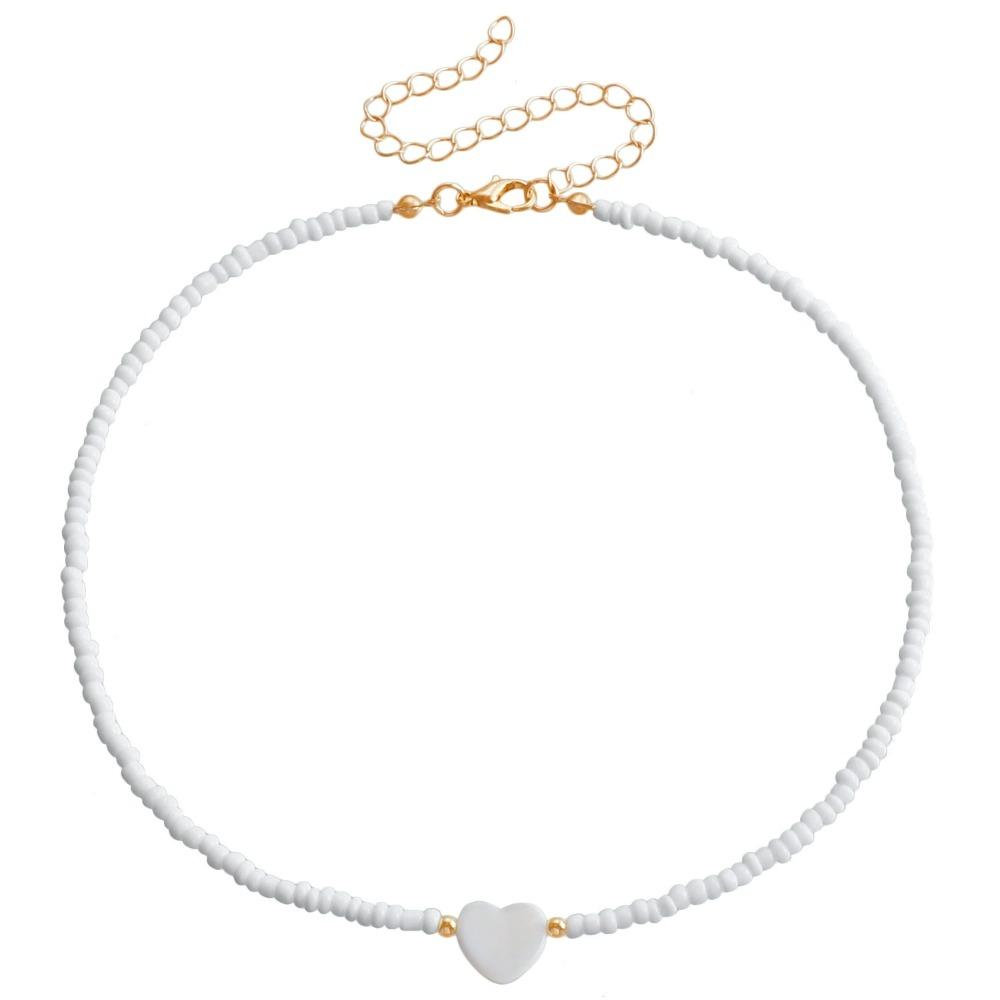 2025 New Personalized Natural Shell Love Heart Choker Simple Handmade Moon Bead Necklace for Women Fashion Accessories Gifts