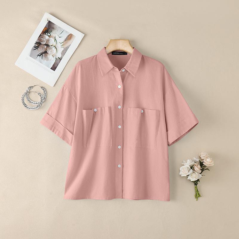 ZANZEA Women Casual Turn Down Collar Summer Half Sleeve Blouse