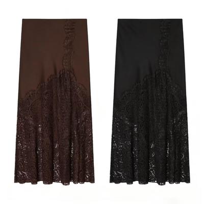 2026 European Style Women's Mid-Length Lace Silk Satin Skirt