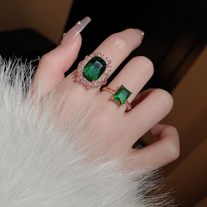 Emerald Open Ring - Retro European and American Palace Style Fashion Jewelry for Women