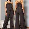 Texture Suspender Dress with Waist-reducing Drawstring Design - Loose-fitting Wide-leg Casual Pants