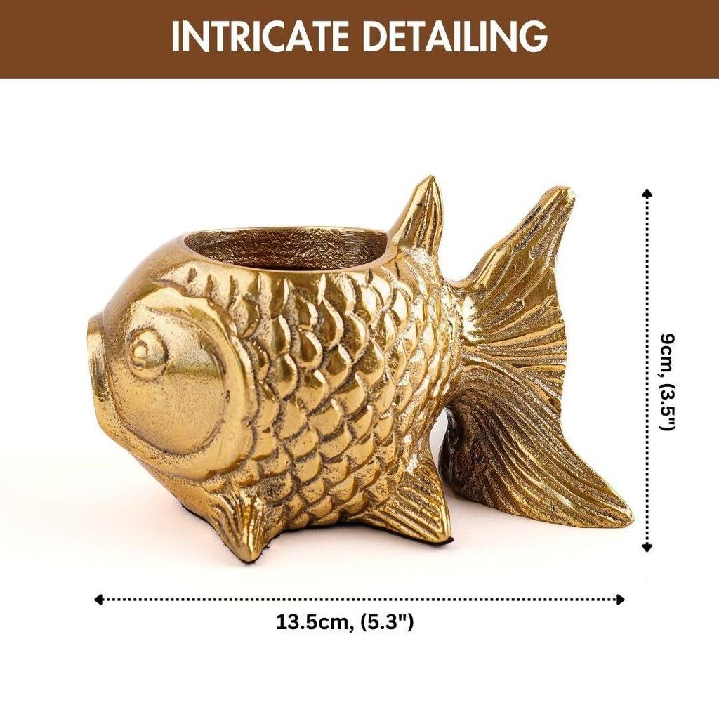 Aluminium Fish Figurine for Good Luck & Success,Candle Holder for Home Dcor Tabletop Living Room,Showpiece for Valentine's Day,Birthday