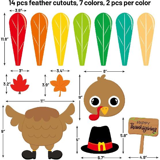 Ceiba Tree Turkey Bulletin Board Decoration Set Thanksgiving Turkey Cutouts Fall Classroom Decor School Supplies