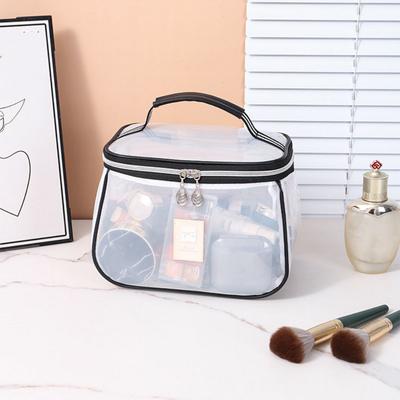 Transparent PVC Cosmetic Bag Waterproof Handheld Clear Makeup Bag Large Capacity Zipper Toiletry Storage Organizer Shopping