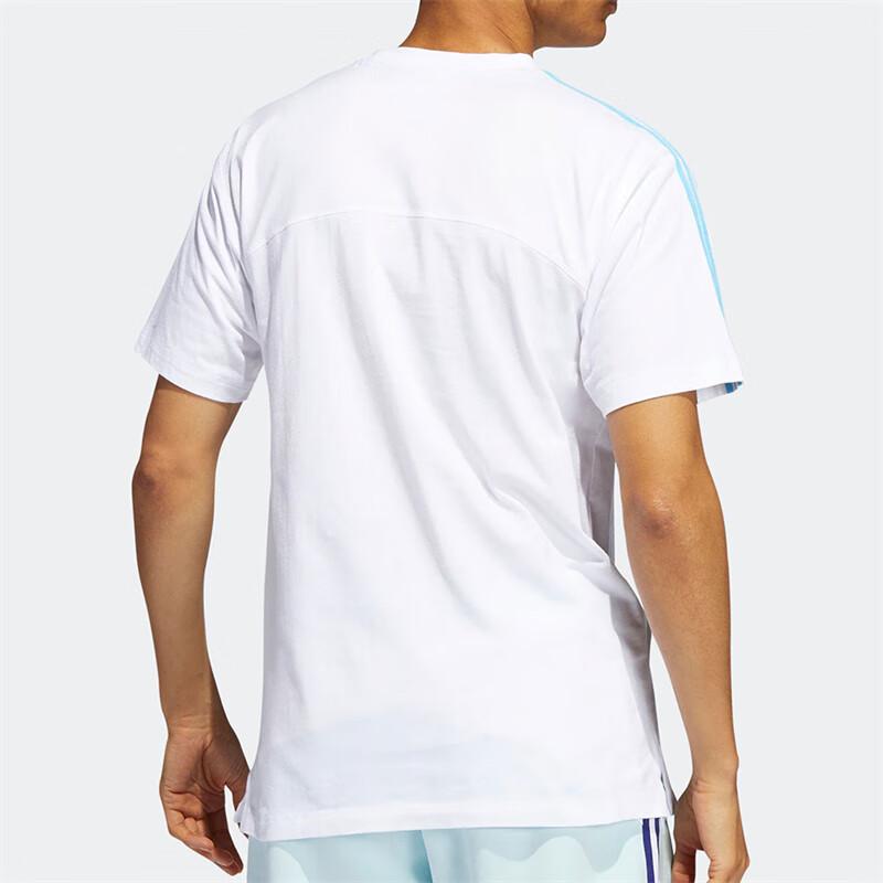Adidas Originals Side Stripe Sports Crew Neck Color Block Short Sleeve T-Shirt Men Tops Sky-Blue White HC2100