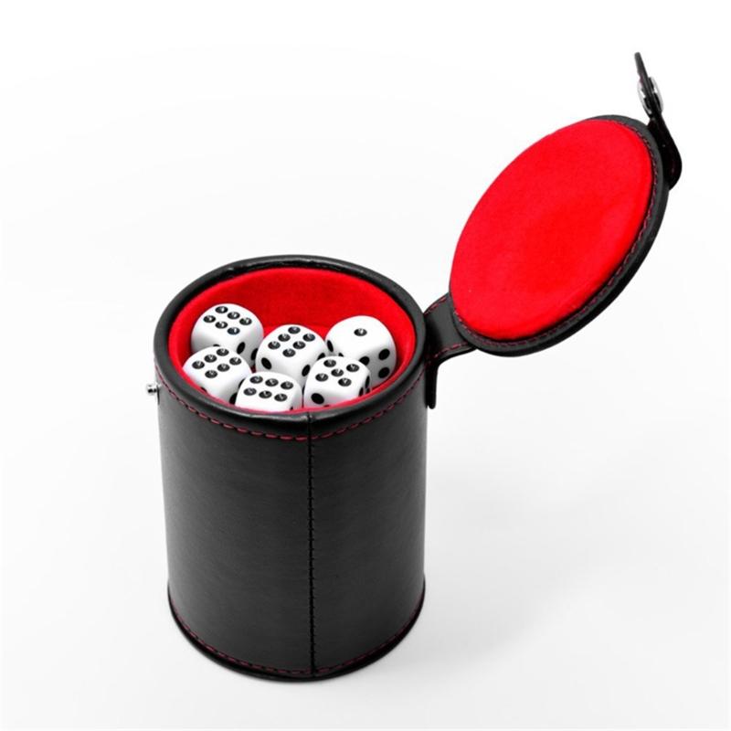 Bar Party Dices Game Accessories Dices Box PU Leather Dices Cup Container with 5 Dices for Game Playing Party Favor Toy