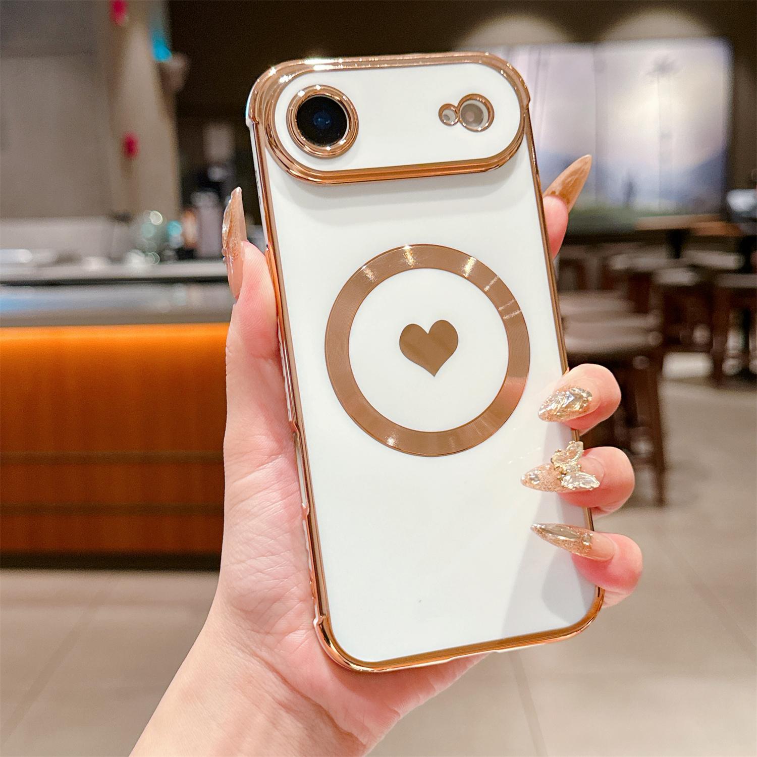 

For iPhone Air Magnetic Case Electroplating Soft TPU Cover with Cute Love Heart