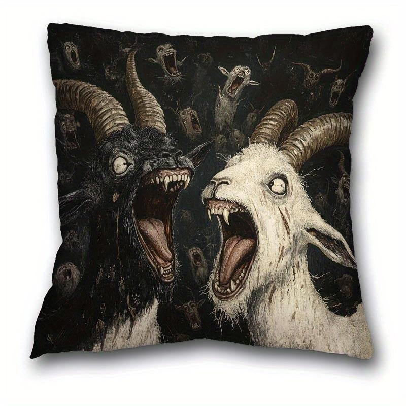 Vikama Short Plush Sofa Pillowcase Screaming Sheep Design Living Room Decor Cushion Cover Soft Polyester 40 X 40 Cm
