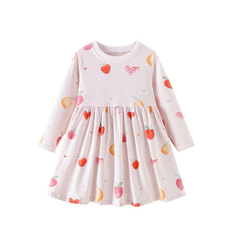 Girl Dress With Cartoon Animal Prints And Cotton Fabric For Autumn Winter