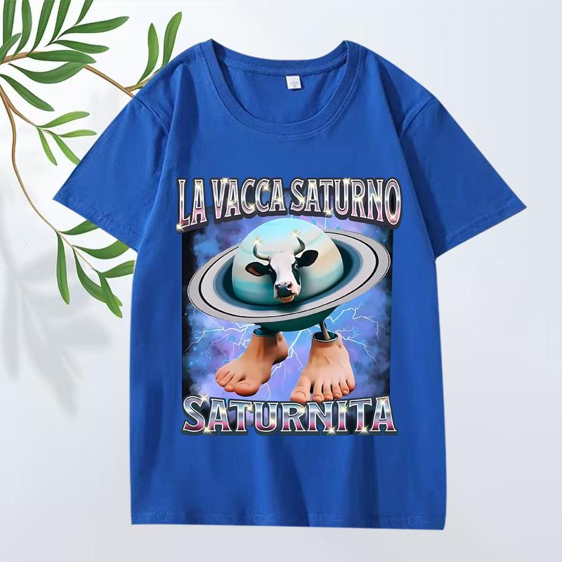 Italian Brain  La Vacca Saturno Saturnita Funny Cow Meme T Shirt Men’s Women Oversized 100% Cotton Cool Summer Print Unisex Tops