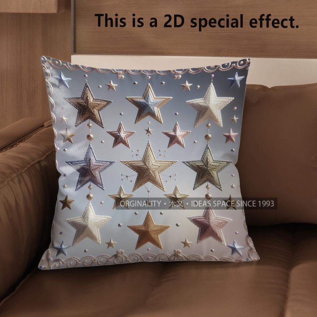 2D Bohemian Star Print Throw Pillow Covers Pattern Cushion Cover Suitable For Sofa Bedroom Car Pillow Cover