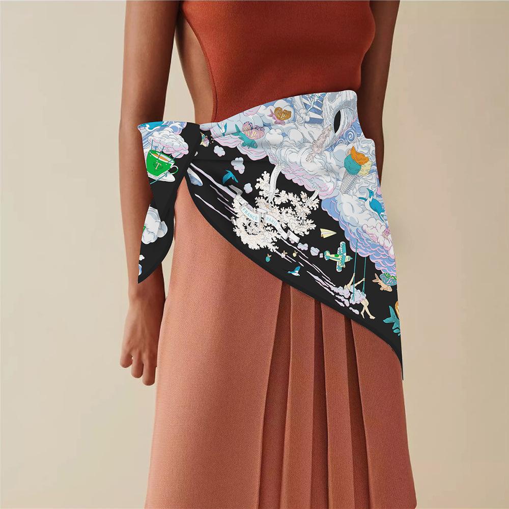 90x90cm New Design Shawl Cloudy Universe Printed Silk Scarf Square Scarves Lady Wraps Kerchief Woman Neck Shawl Wraps Echarpes