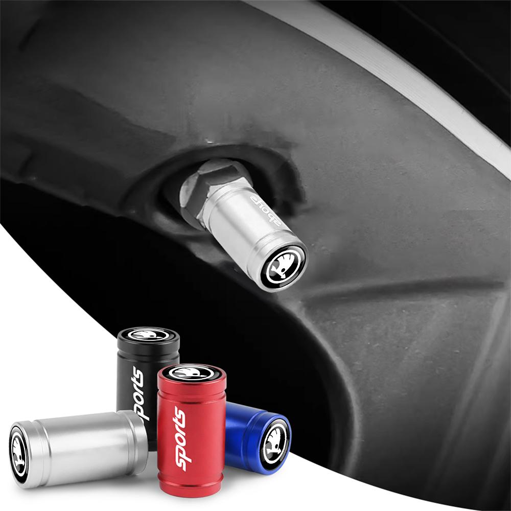 4Pcs Frosted Car Wheel Tire Valve Stem Air Cap Auto Accessories For Skoda S Kodiaq Fabia Kamiq Karoq Octavia 3 A5 A7 Rapid Scala xkbf53
