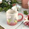 Hand Pinched Flower Ins Girl's Heart Three-dimensional Relief Tulip Wind Chimes Flower Ceramic Mug Holiday Gift Cup