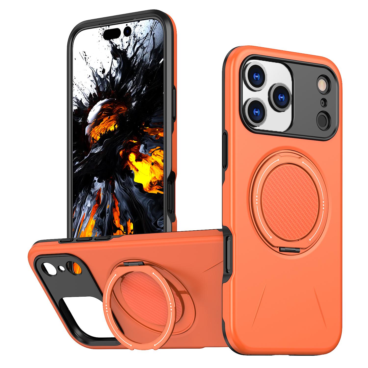 

Вращающийся скрытый кольцевой держатель Магнитный чехол для iPhone 17 Air 16 15 14 13 12 11 Pro Max Plus Для Magsafe Прочный Сверхпрочный Чехол iPhone 15 Pro Max оранжевый