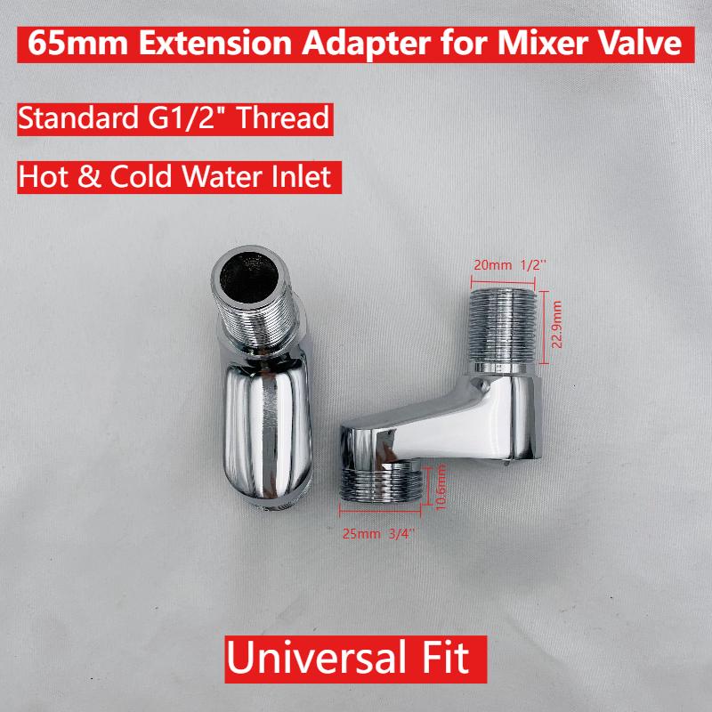 2pcs Solid Brass Shower Mixer Valve 65mm Adjustable Curved Corner Hot Cold Water Inlet Adapter Extension