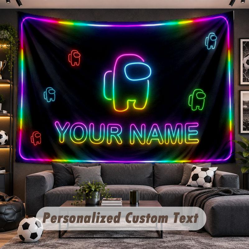 Wall Hanging Tapestry Custom NameAmong Us Pattern Personalized Printed Fabric Wall Decor