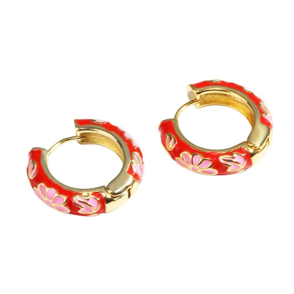 Traditional Flower Enamel Ear Rings Chinese Glaze Ear Jewelry Chinese Style Earrings  Jewelry