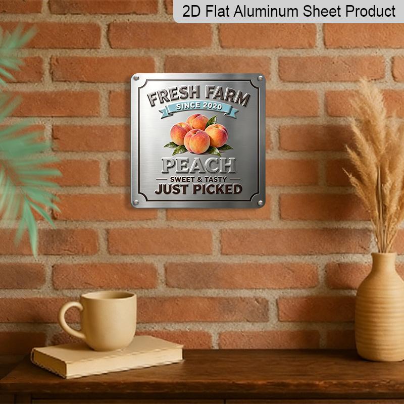 2D Flat, 1pc, Vintage Metal Aluminum Decorative Sign, Fresh Farm Peach, Retro Wall Art, Home Decor for Kitchen, Dining Area, Pantry, Entryway, Room