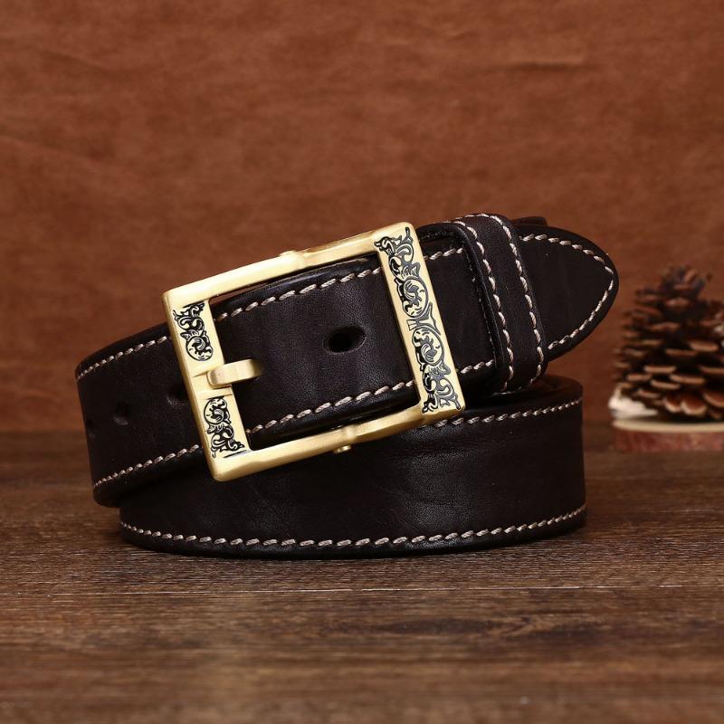 Thickened Men's First Layer Retro Belt Personalized Belt Copper Buckle Belt