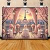 2D Romantic Pink Curtain Paris Balcony Backdrop Wedding Bridal Shower Decor Background Cloth