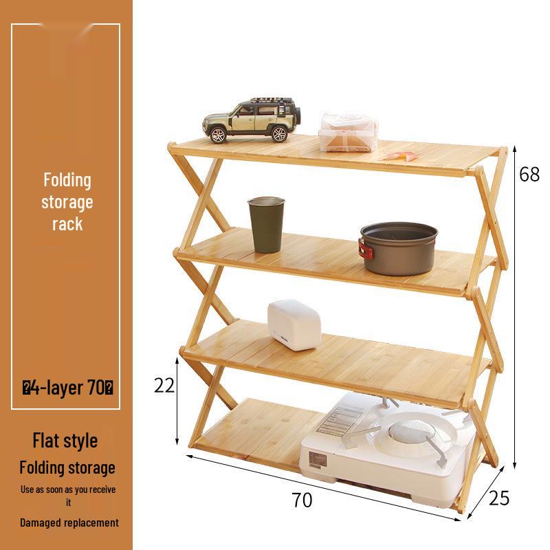 Multi-Layer Bamboo & Wood Folding Storage Rack for Outdoor Camping & Picnics
