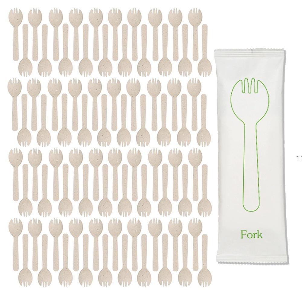 100Pcs Individually Packaged Disposable Spoon Fork Eco-Friendly Dessert Cake Fork  Commercial