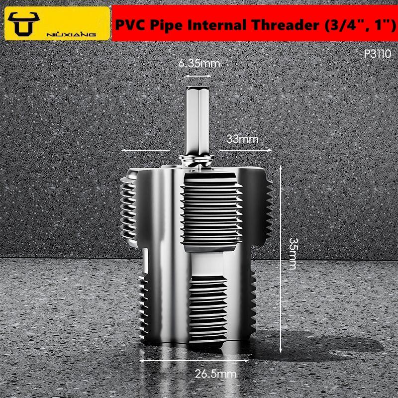1/2", 3/4", 1" Internal and External PVC Pipe Threader Kit, Electric Drill Compatible Pipe Threader Kit with Various Die Sizes