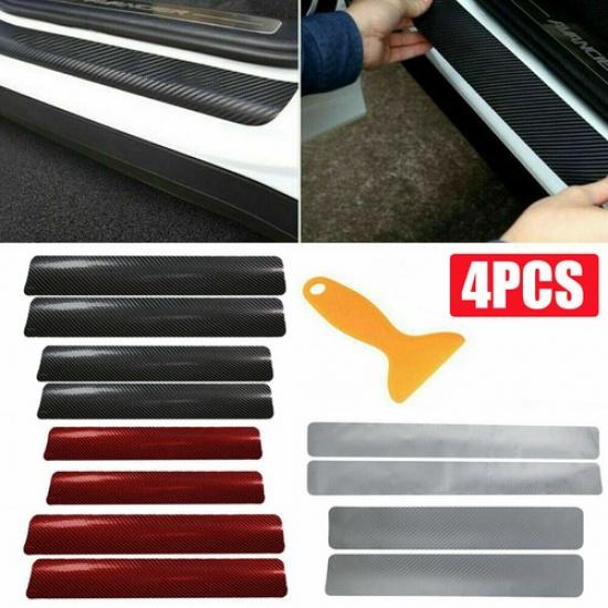 Carbon Fiber Stickers Car Door Plate Sill Scuff Cover Anti-Scratch Accessories
