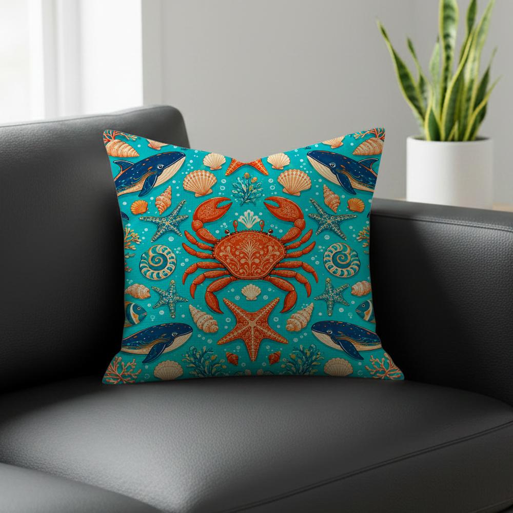 Pattern Aquatic Creature Pattern Cushion Cover Natural Linen Pillowcase Set AllinOne Decor for Sofa Bedroom Chair