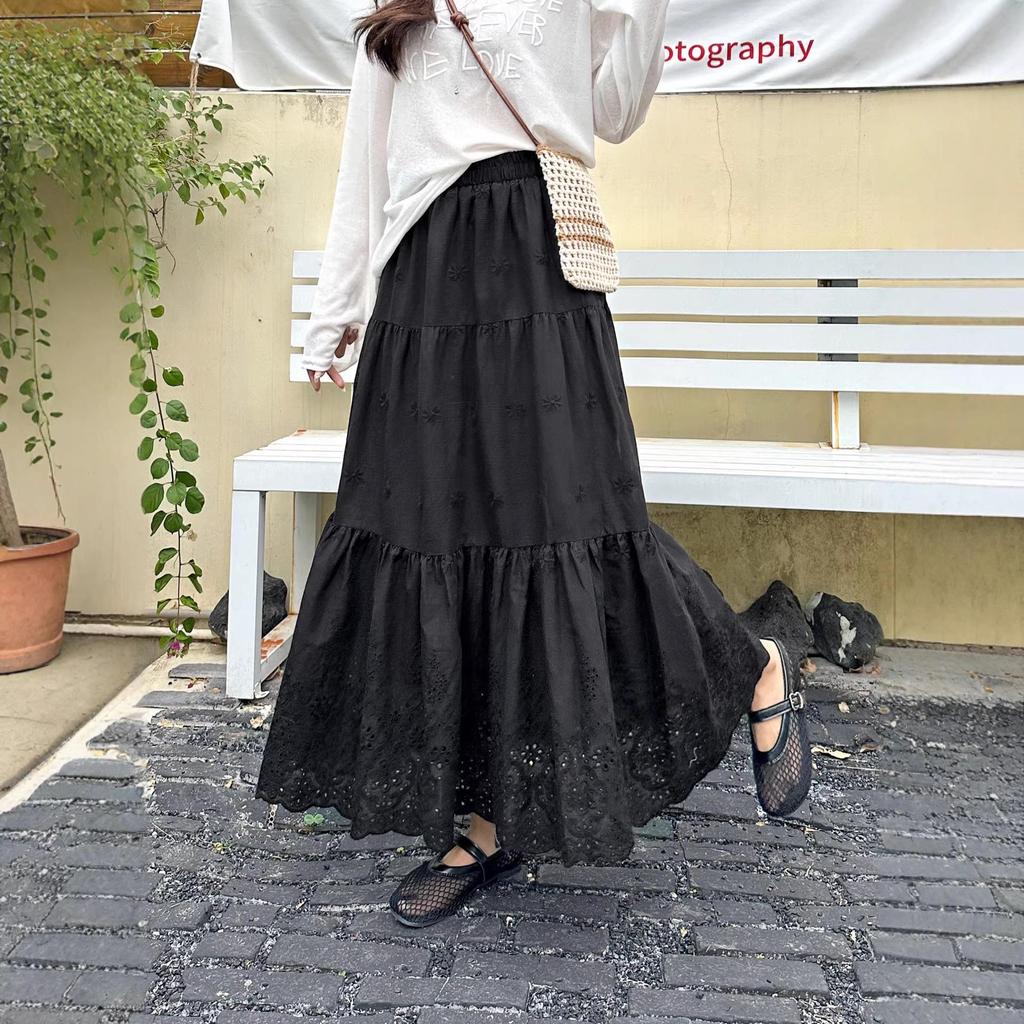 2026 Trendy High-Waist Embroidered A-line Skirt with Elastic Design