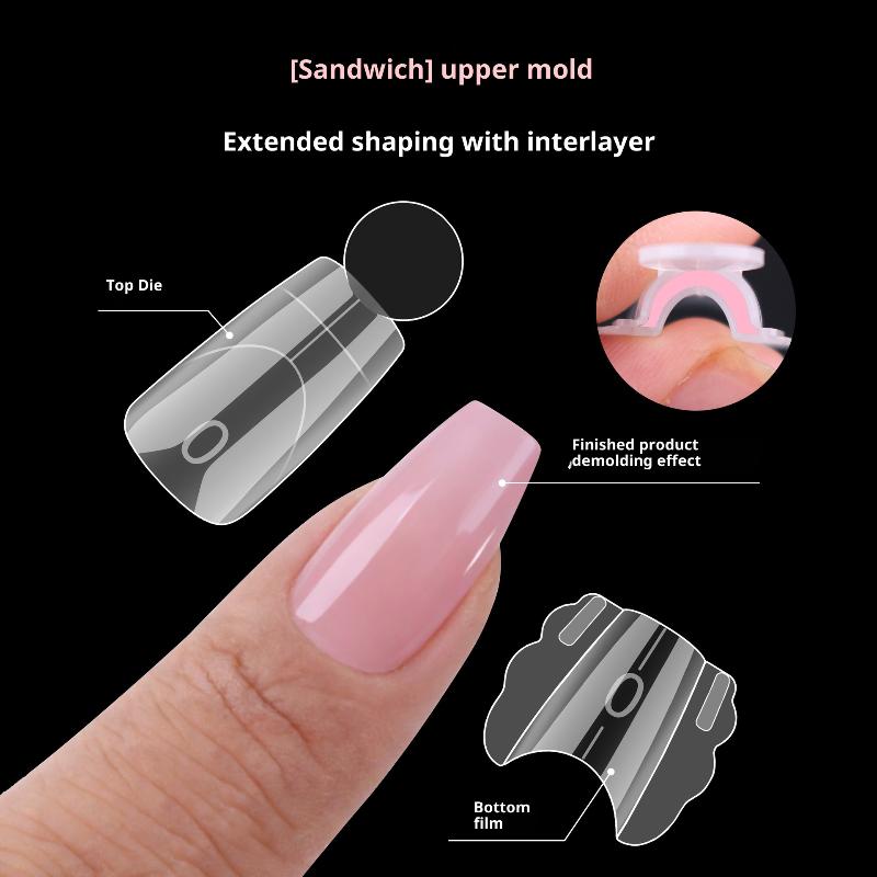 140 Piezas Sandwich para Uñas Dobles Formas Rápidas para Extensiones de Uñas Con Escala Modelo Armadura de Cristal Puntas de Cobertura Total Herramienta de Manicura