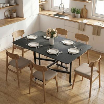 Folding Dining Table, Kitchen Table for 4-6 People with 6 Wheels, Mobile Folding Table for Small Spaces, 120 X 80 X 73 Cm, Black
