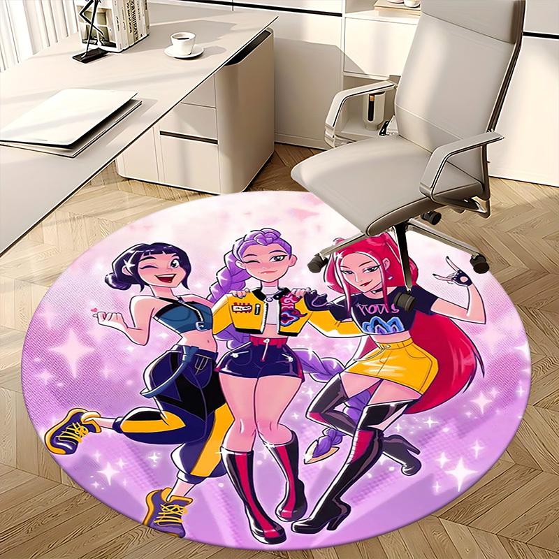 1 Stück Runde Teppich mit Anime-Design für Bürostuhlmatte, Rutschfester Teppich Geeignet für Heimdekoration, Wohnzimmer, Schlafzimmer