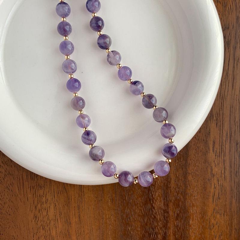 Natürliche Amethyst-Perlenkette Damen nationaler Stil schlicht hochwertiger Sinn Schlüsselbeinkette Mode leichter Luxus Temperament vielseitiger Schmuck