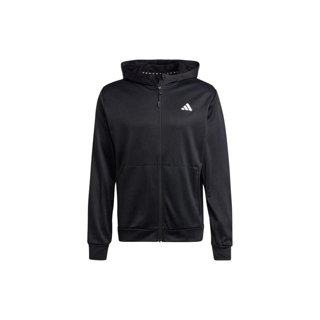 Adidas Logo Print Zip-Up Hoodie Men Hoodies Black IJ9618