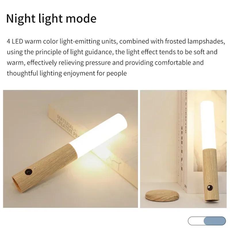 Night Light Motion Sensor Night Light Rechargeable Wall Light Magnetic Wall Light Wooden Wall Light for Bedroom Stairs