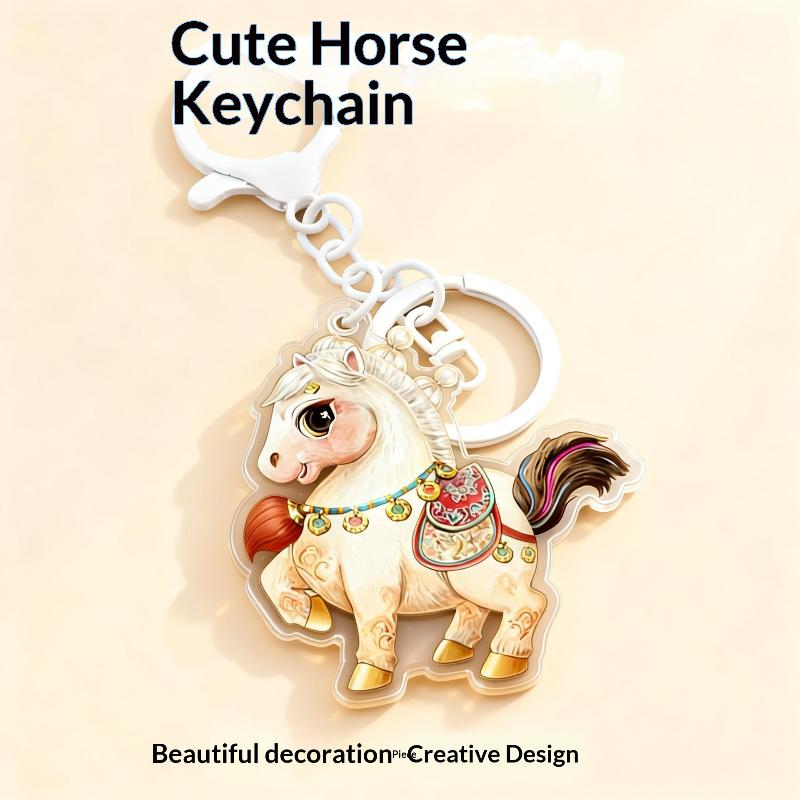 Cartoon Cute Horse Charm Keychain Bag Pendant Hanging Decoration Car Key Ring 2026 Horse Year Lucky Gift