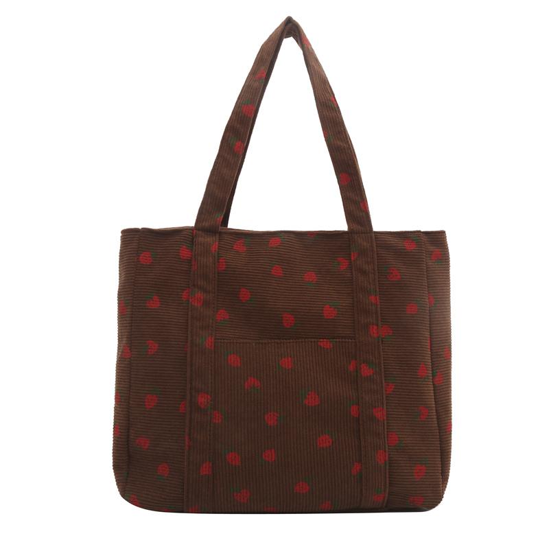 Strawberry Print Chic Hobo Bag Cute Women Tote Bag Stylish Commuting Bag Sweet Style Large Capacity for Outdoor Travel
