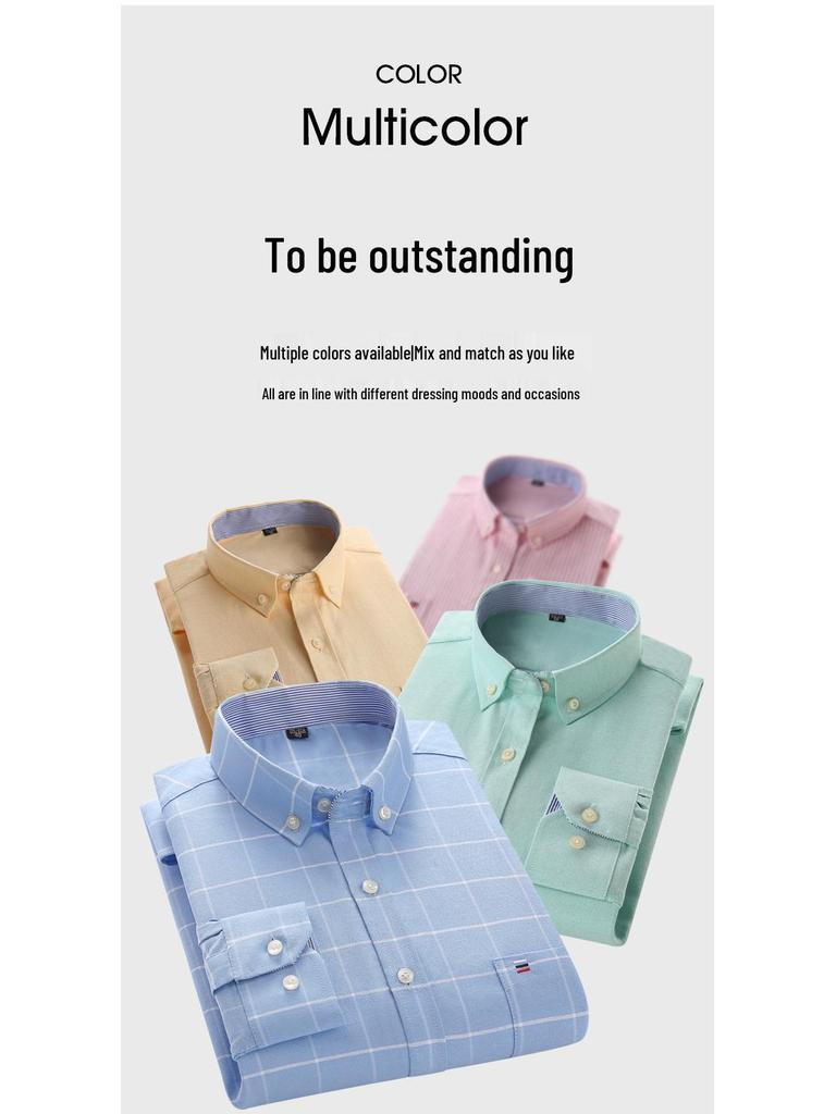 Men's 100% Cotton Plaid Oxford Long Sleeve Casual Business Shirt