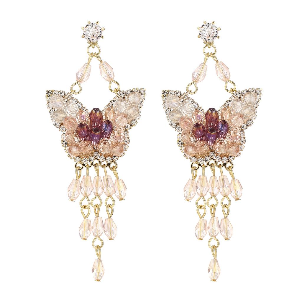 French light luxury heavy industry crystal butterfly fringed earrings flash diamond trimmed earrings gentle atmosphere temperament earrings women