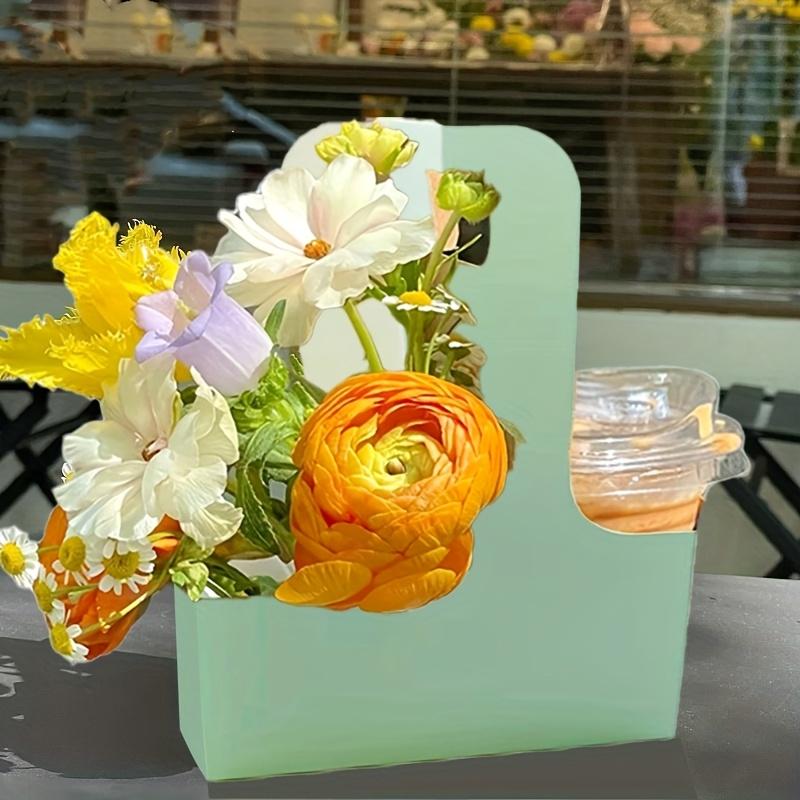 Pink Kraft Flower Gift Bags with Handles | Foldable 2-Cup Floral Wrap Packing Boxes for Weddings, Mother's Day, Anniversaries, and Birthday Parties